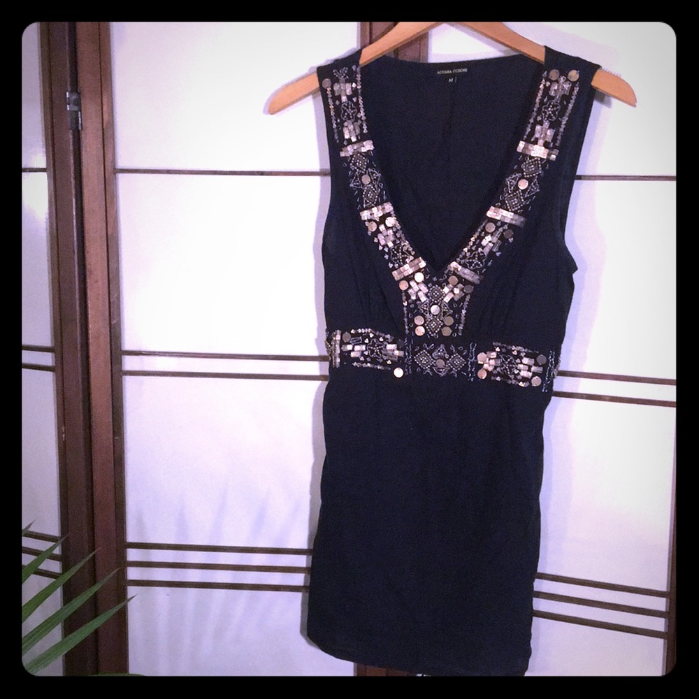 Black Cotton Tunic with Metal Details